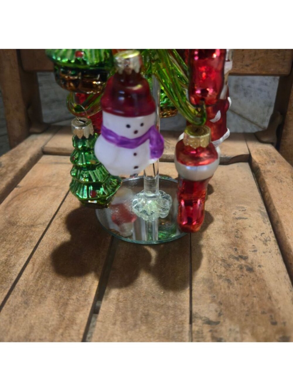 Vintage glass Christmas Tree with Mini mercury Ornaments Hand Blown snowman 8" - Picture 11 of 13